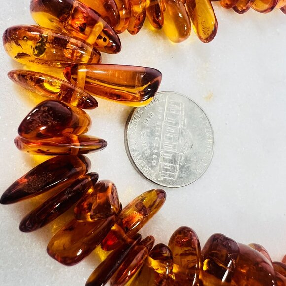 Russian USSR Baltic Amber Beaded Necklace Chunky Natural Polished Stones NWT - Picture 2 of 8